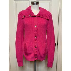 Lauren Ralph Lauren Pink Turtleneck Button-Up Cardigan Sweater, Size PL | Large